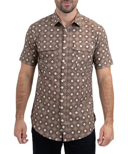 Platini Men's Brown Performance Button Down Shirt