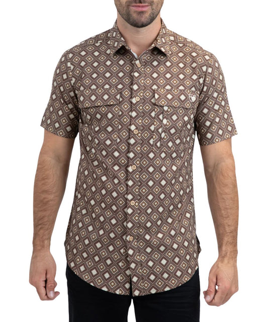 Platini Men's Brown Performance Button Down Shirt