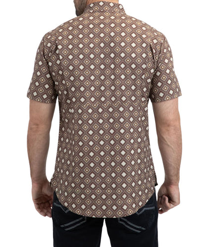 Platini Men's Brown Performance Button Down Shirt