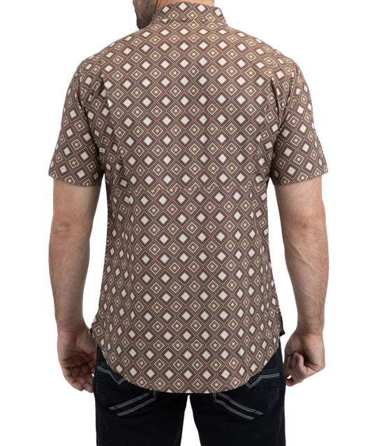 Platini Men's Brown Performance Button Down Shirt