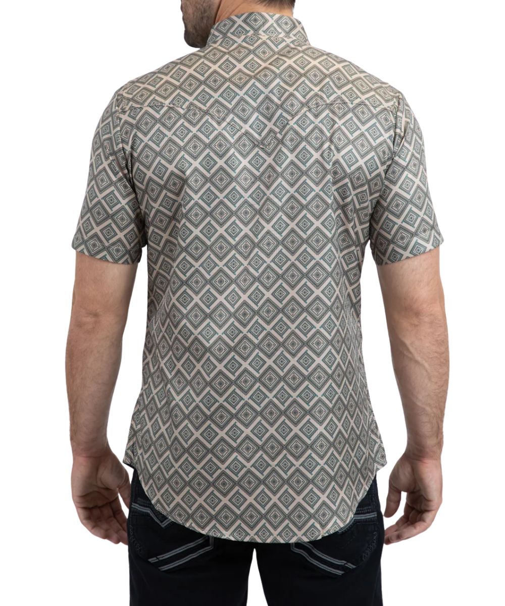 Platini Men's Beige Geometric Performance Western Snap Shirt