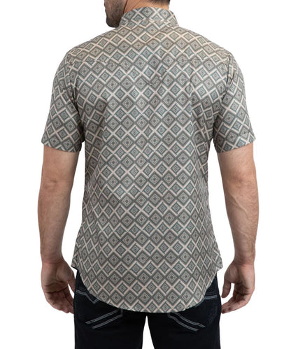 Platini Men's Beige Geometric Performance Western Snap Shirt