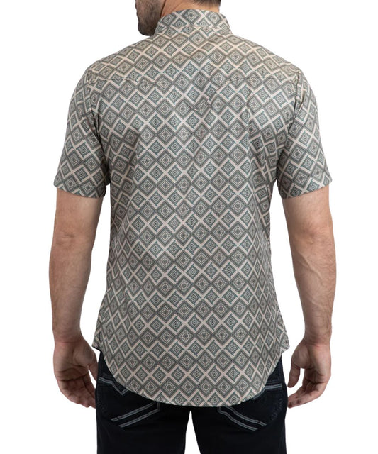 Platini Men's Beige Geometric Performance Western Snap Shirt