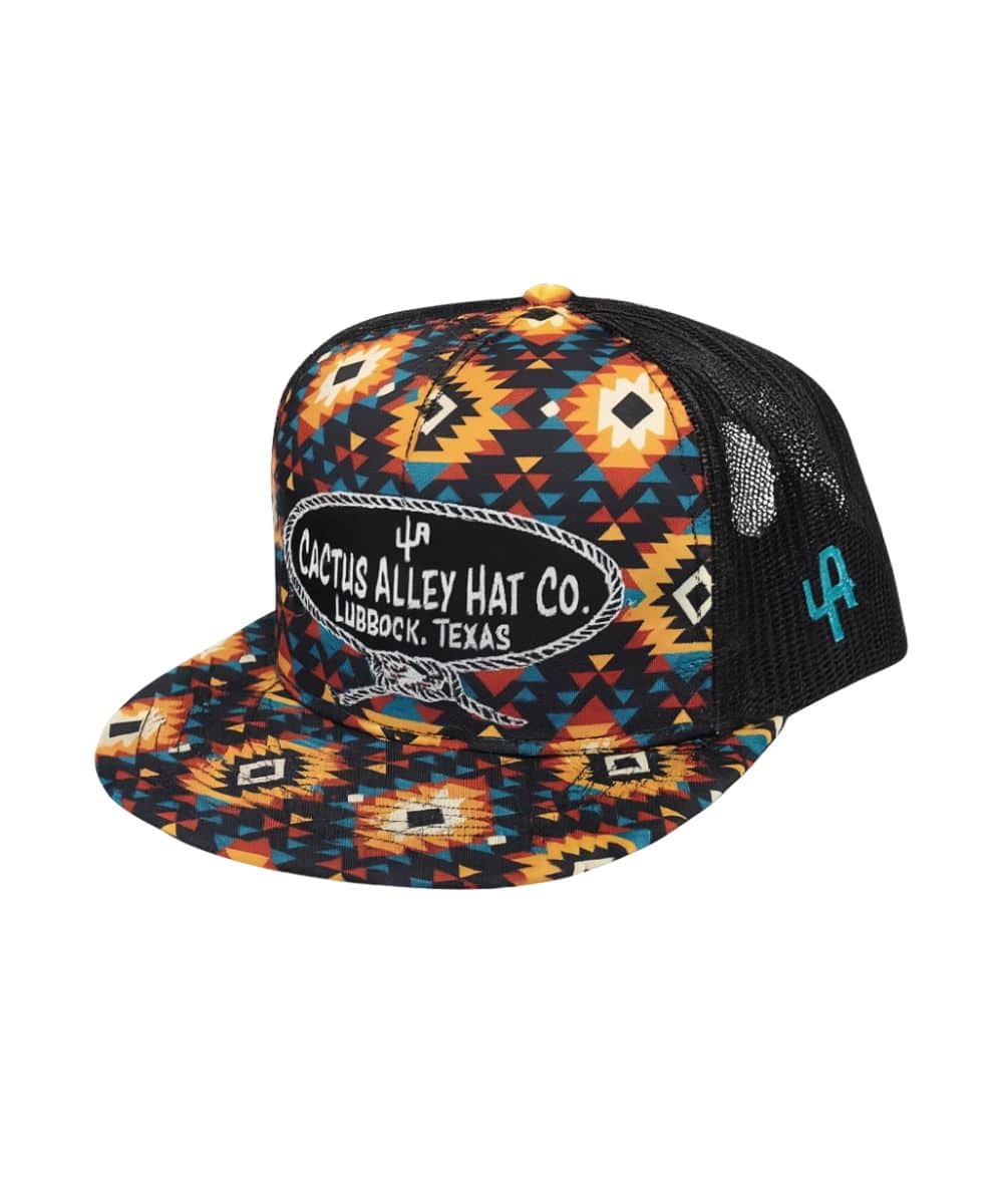 Cactus Alley, Neck Rope-BLK, Western Patch Snapback, Adjustable Cap, Sunburst/Black