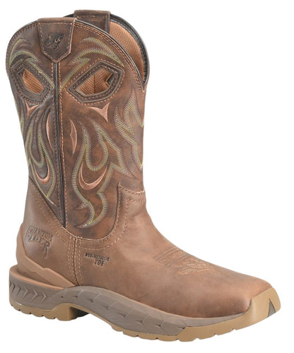 Right angled view of the men's Double H Phantom Rider Sand Strike Composite Safety Toe Work Boot in Earthquake Rust featuring the waterproof liner