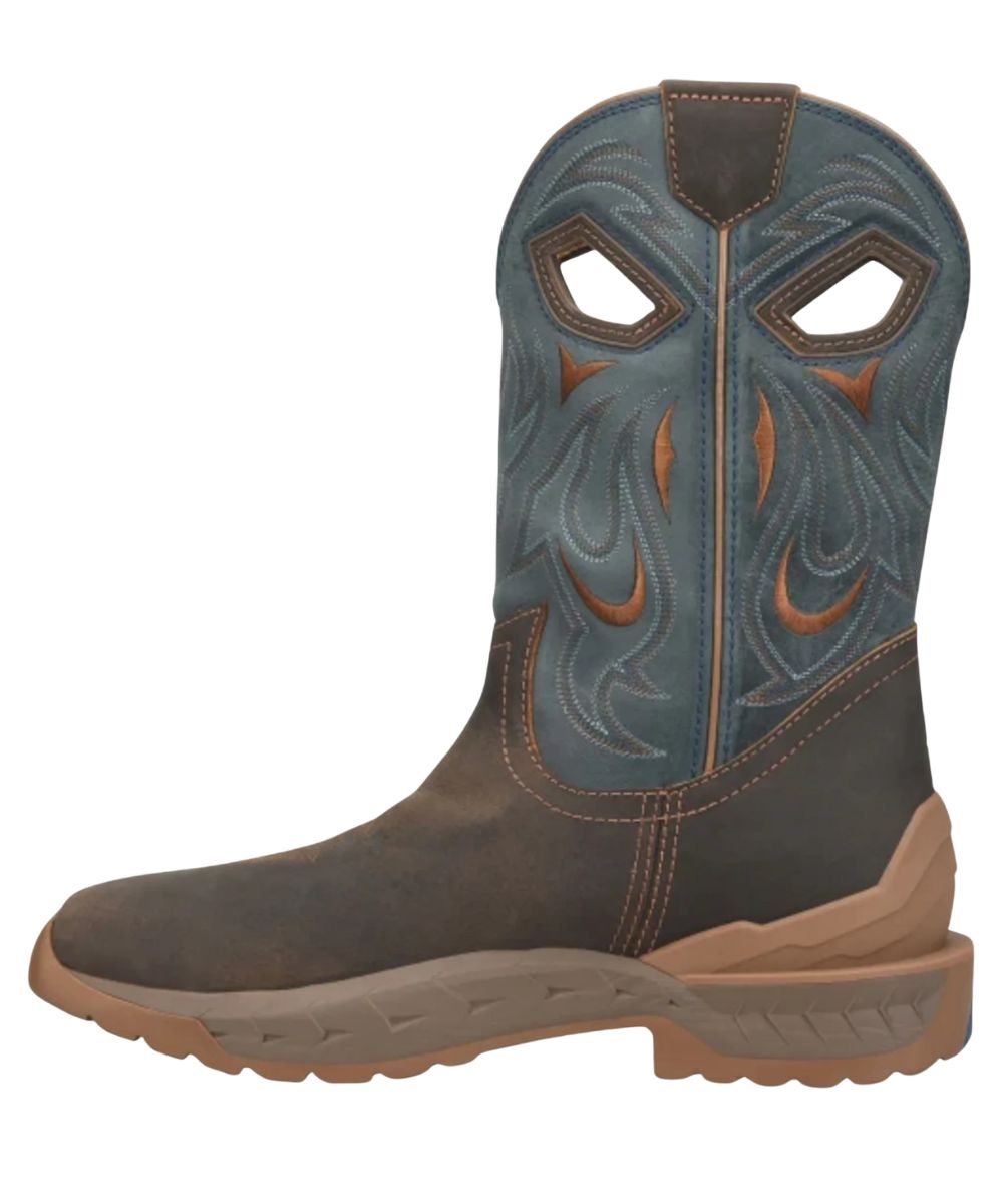 Left side view of the men's soft toe boot featuring the leather upper construction