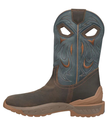 Left side view of the men's soft toe boot featuring the leather upper construction