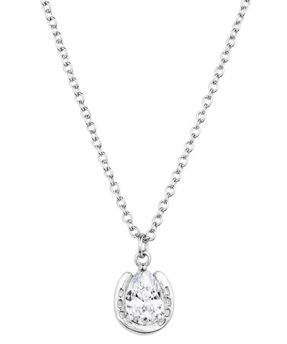 Women's Silver Necklace With A Horseshoe Shaped Pendant And A Clear Cubic Zirconia Crystal In The Center