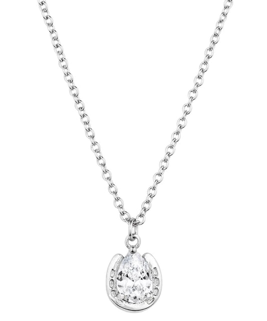Women's Silver Necklace With A Horseshoe Shaped Pendant And A Clear Cubic Zirconia Crystal In The Center