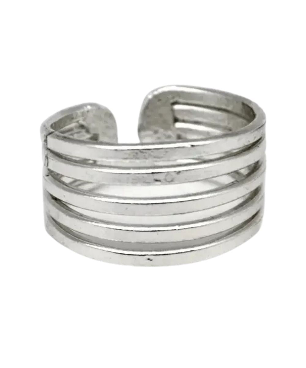 Anju Jewelry women's five-banded silver ring featuring the thick band design and an open back for easy size adjusting