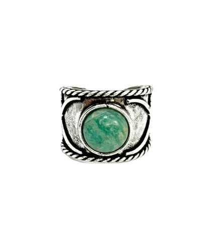 Anju Jewelry women's antique silver open back ring featuring the round amazonite stone in the center