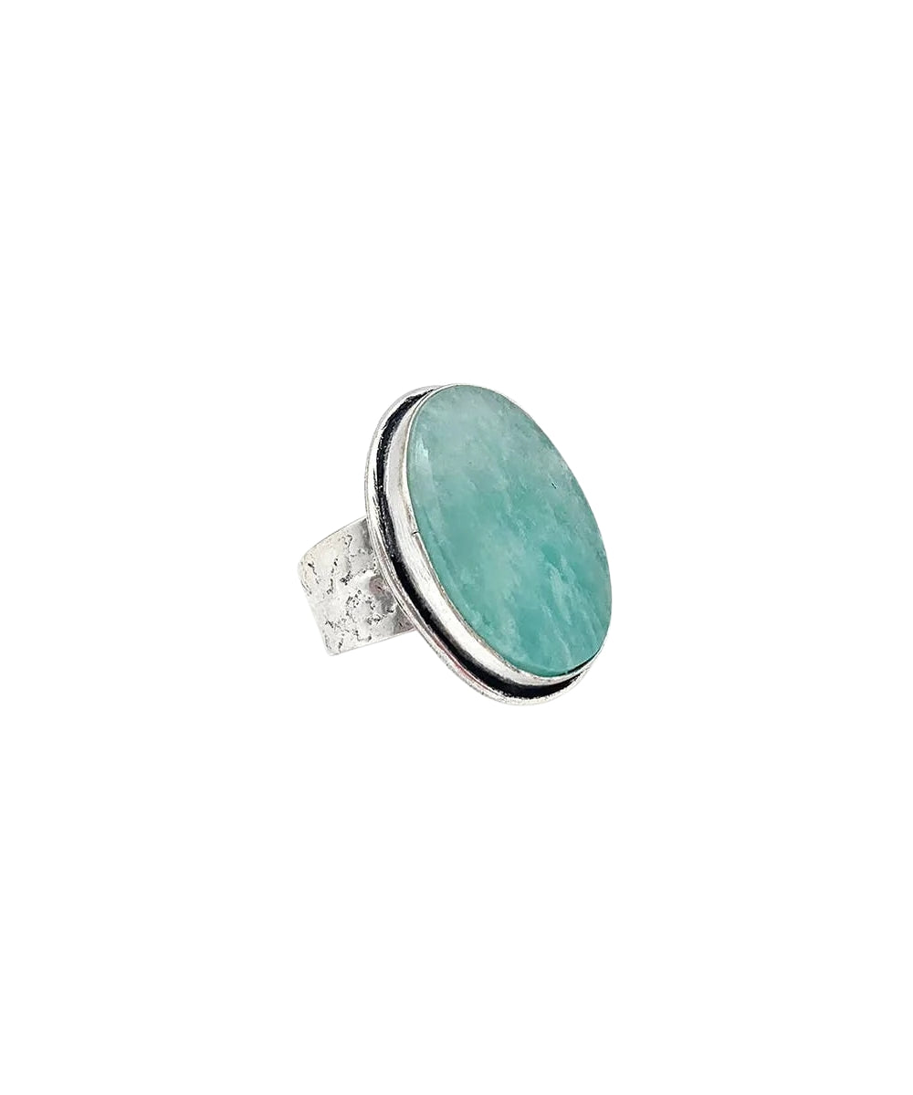 Anju Handcrafted Kashi Semiprecious Amazonite Stone Ring on white background
