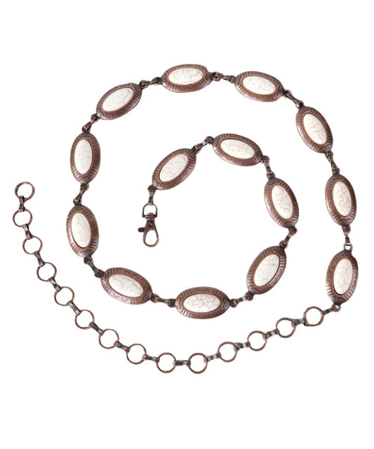MONTANA WEST COPPER CONCHO LINK CHAIN BELT - WHT TURQ