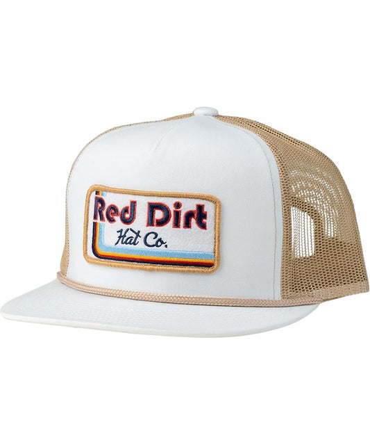 Left angled view of the neon cowboy cap featuring a white front and khaki sides and back