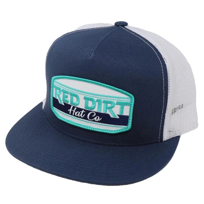 Unisex Cap With Navy Front And Navy Flat Bill, Featuring A Teal Embroidered Logo Patch On The Front
