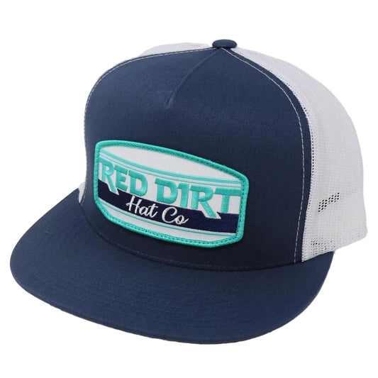 Unisex Cap With Navy Front And Navy Flat Bill, Featuring A Teal Embroidered Logo Patch On The Front