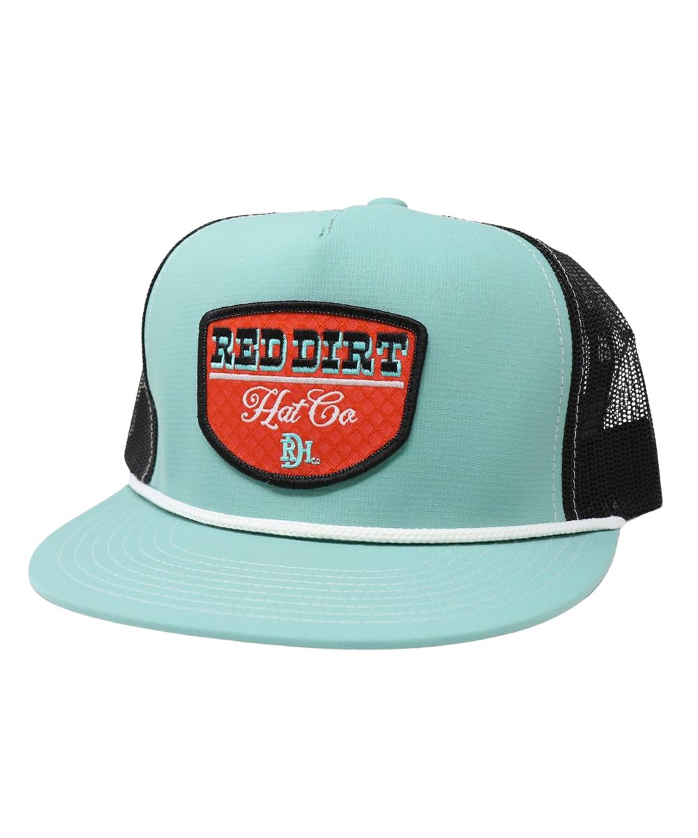 Unisex Cap Featuring A Turquoise Front And Flat Bill With Black Mesh Sides And Back, Adjustable Snapback Closure