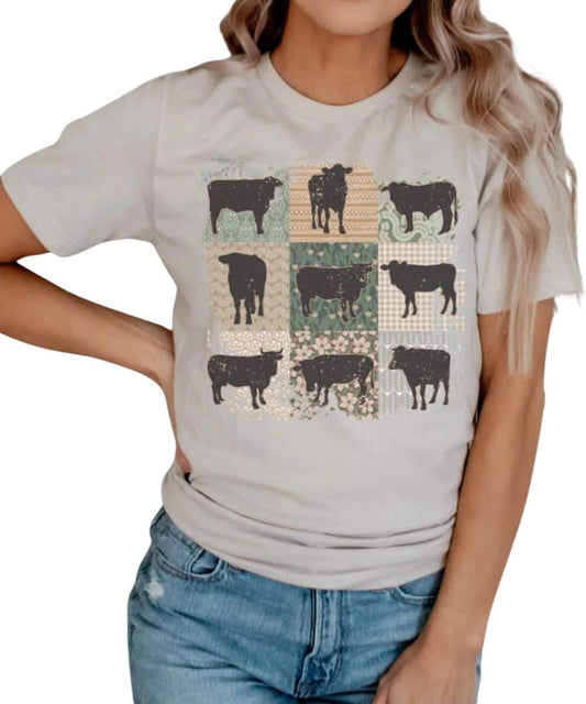 Amy Anne Women's Retro Boho Cow Tee