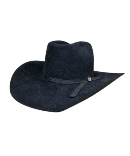 Left angled view of the black 6X felt cowboy hat featuring a 4 1/4" brim