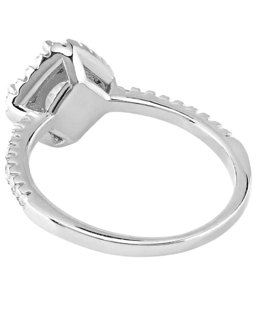 Back view of the women's beyond compare crystal ring featuring the silver tone band