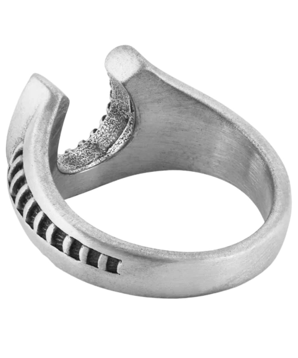 Back view of the men's silver horseshoe ring in a size 10