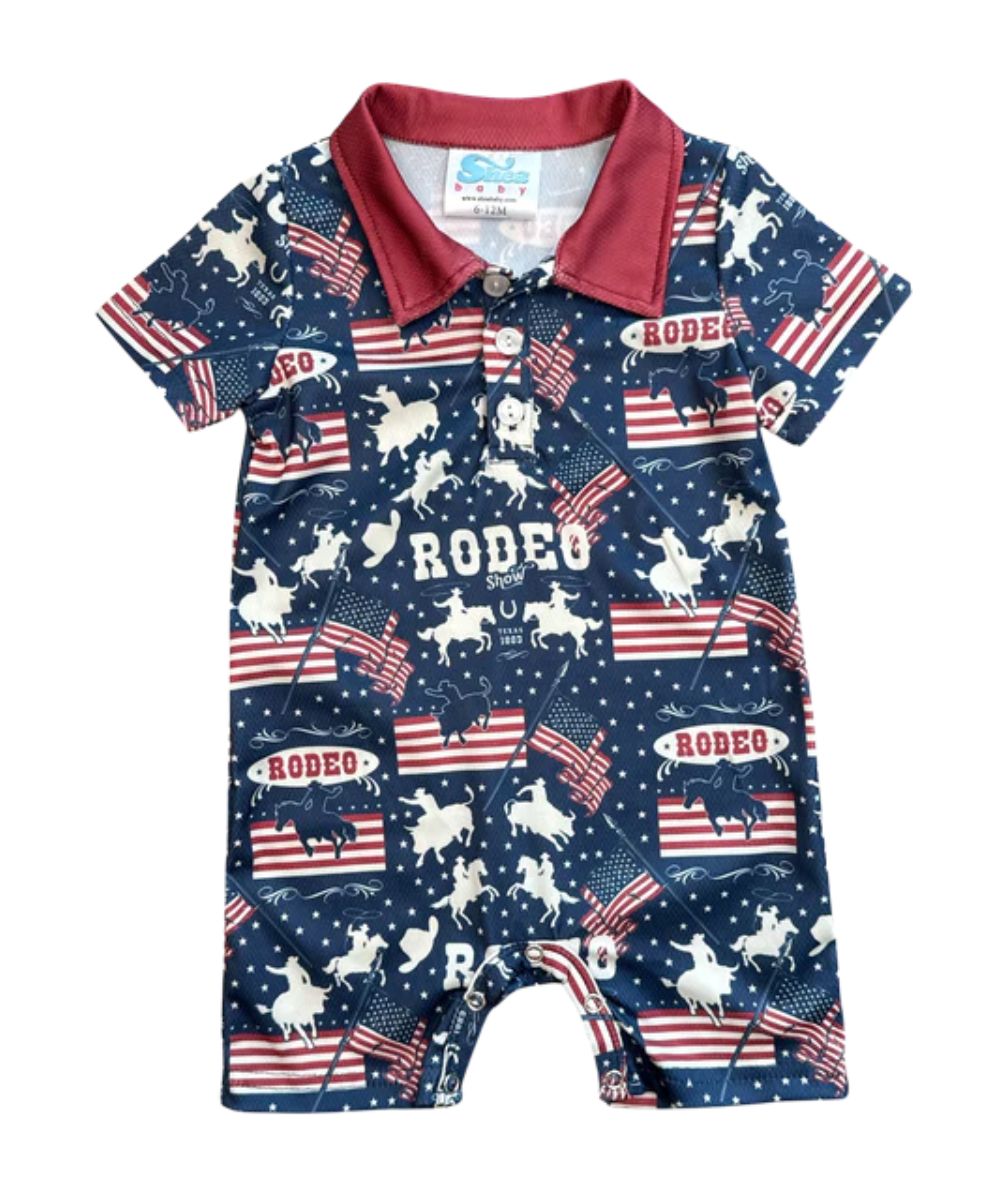 Contrast Red Collar With 3-Button Placket With Snap Diaper Seat Closure