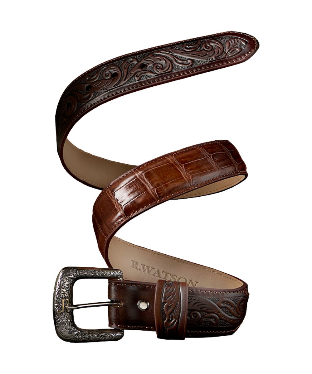 Men's Tobacco Brown Glazed Caiman Leather Belt