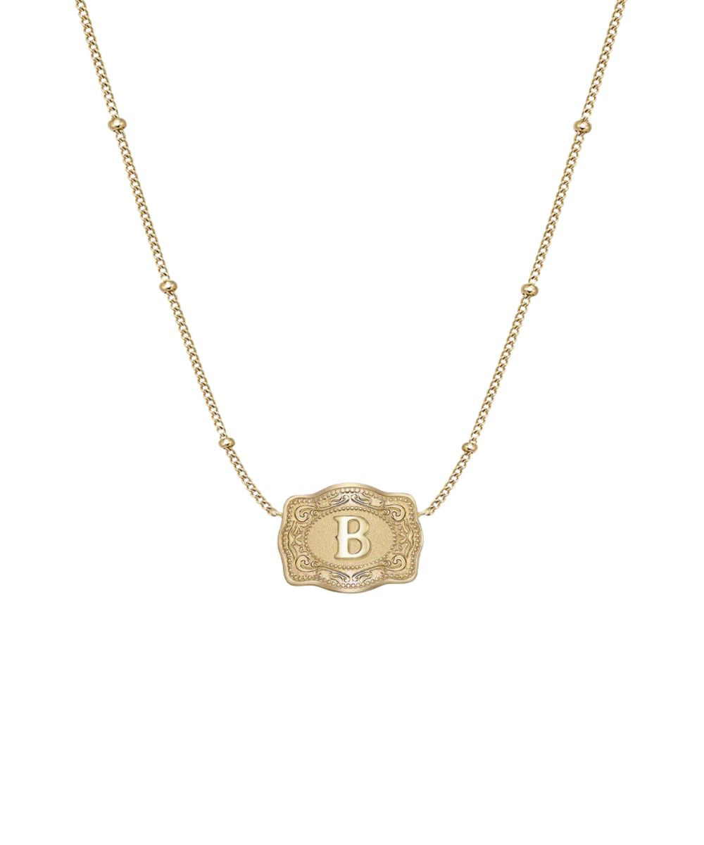 SpurWest Women's Ultra Mini Belt Buckle B Initial Necklace
