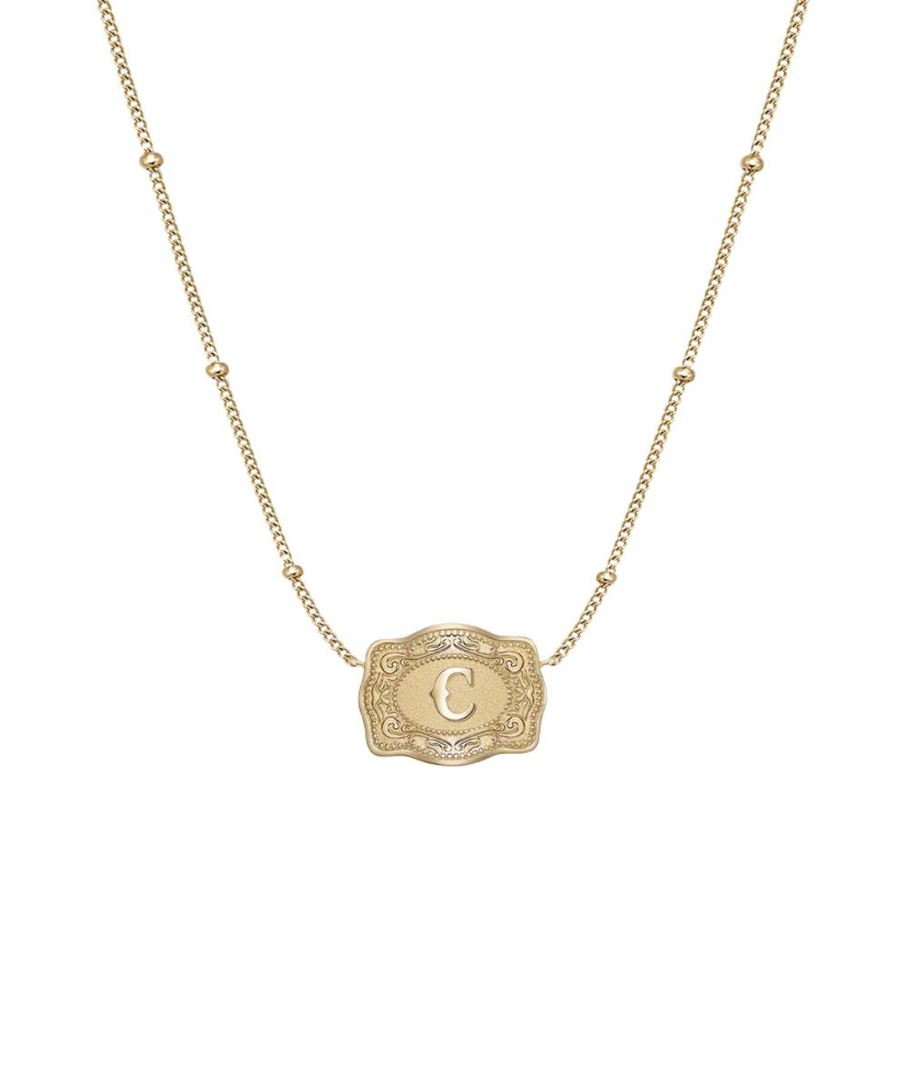 SpurWest Women's Ultra Mini Belt Buckle C Initial Necklace