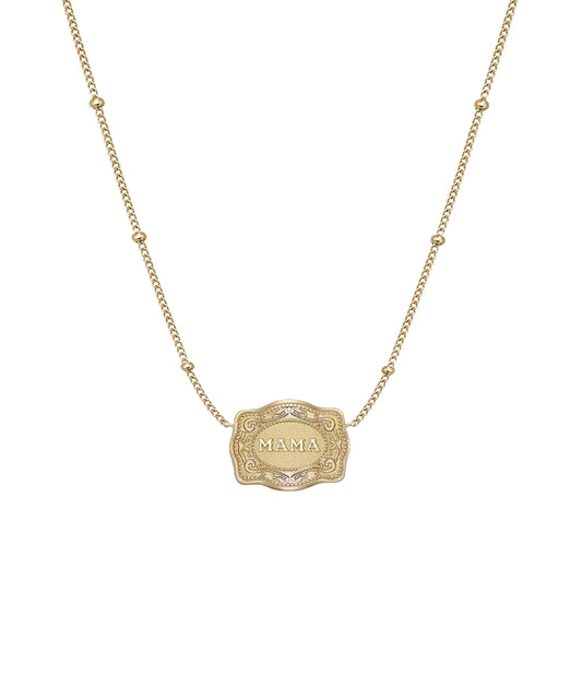 SpurWest Women's Ultra Mini Gold Belt Buckle MAMA Necklace