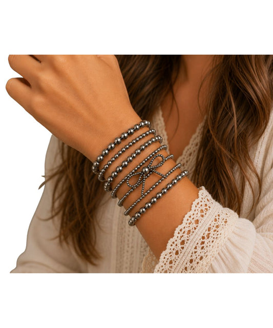 Snowing West Women's Western Layered Navajo Bead Ribbon Stretch Bracelet