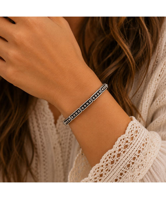 Model view of the women's stackable western stretch bracelet