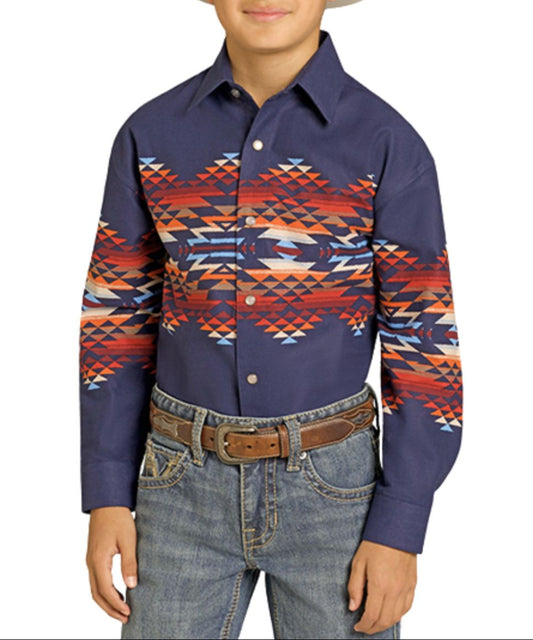 Panhandle Slim Boys' Aztec Border Snap Shirt