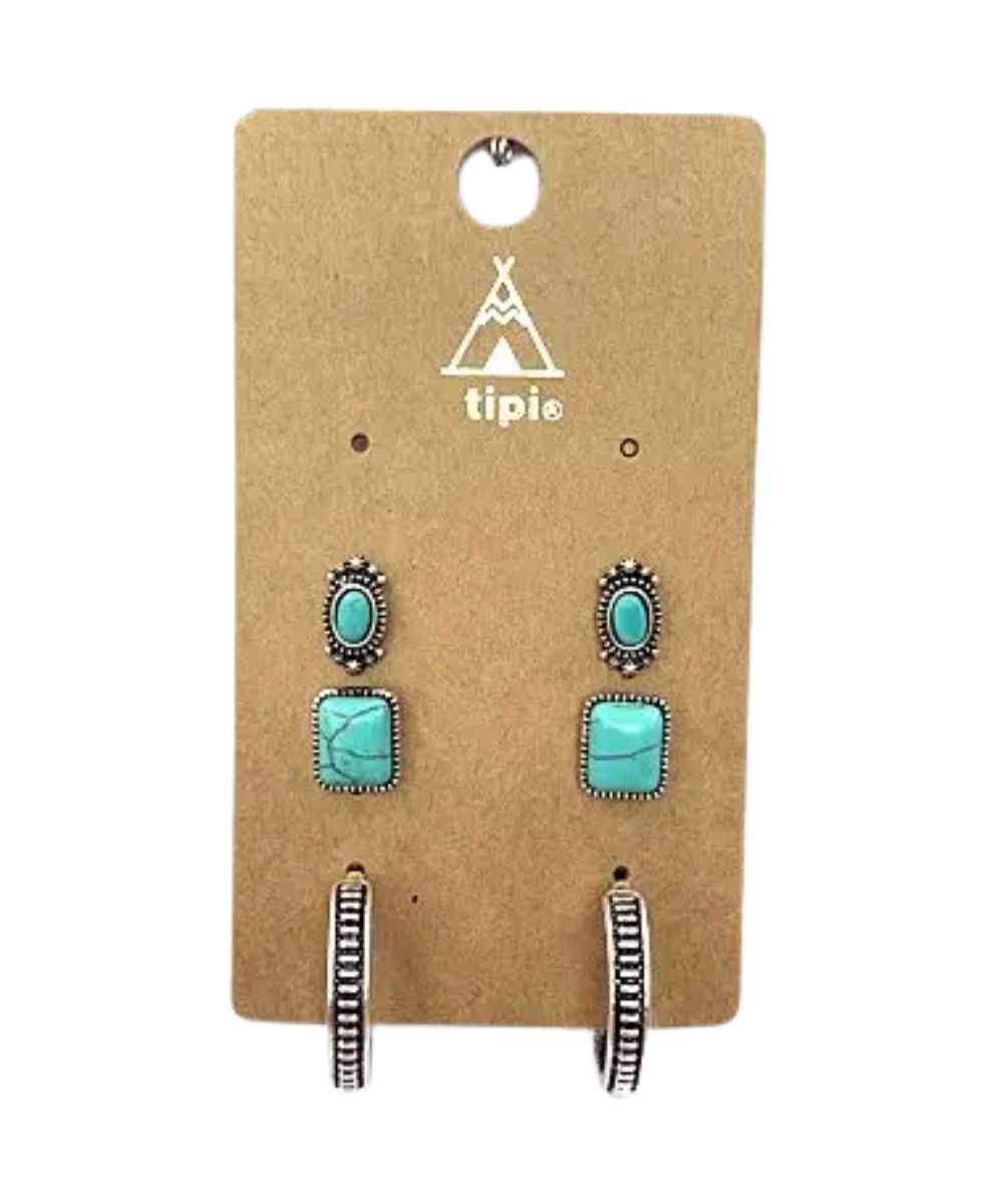 Snowing West Women's Turquoise 3 Earring Set
