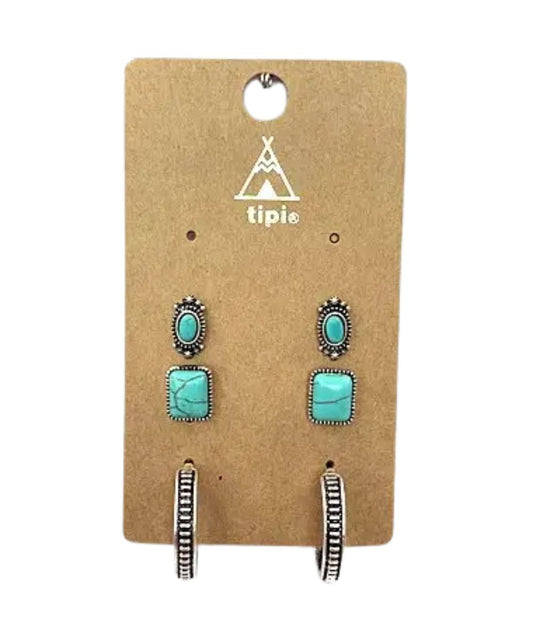 Snowing West Women's Turquoise 3 Earring Set