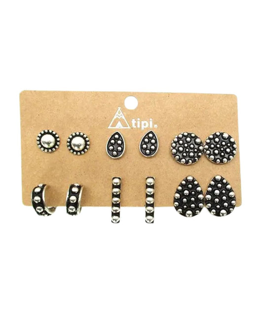 Women's western mix earring set featuring the silver tone and black paint