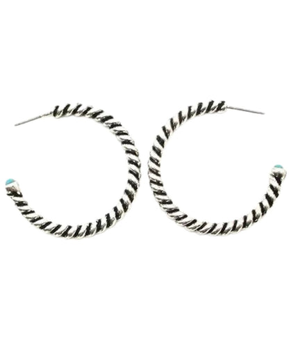 Side view of the women's western bubble cord wire hoop earrings