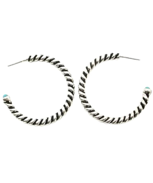 Side view of the women's western bubble cord wire hoop earrings