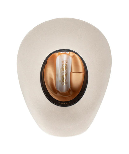 Silver cowboy hat with satin liner with white background