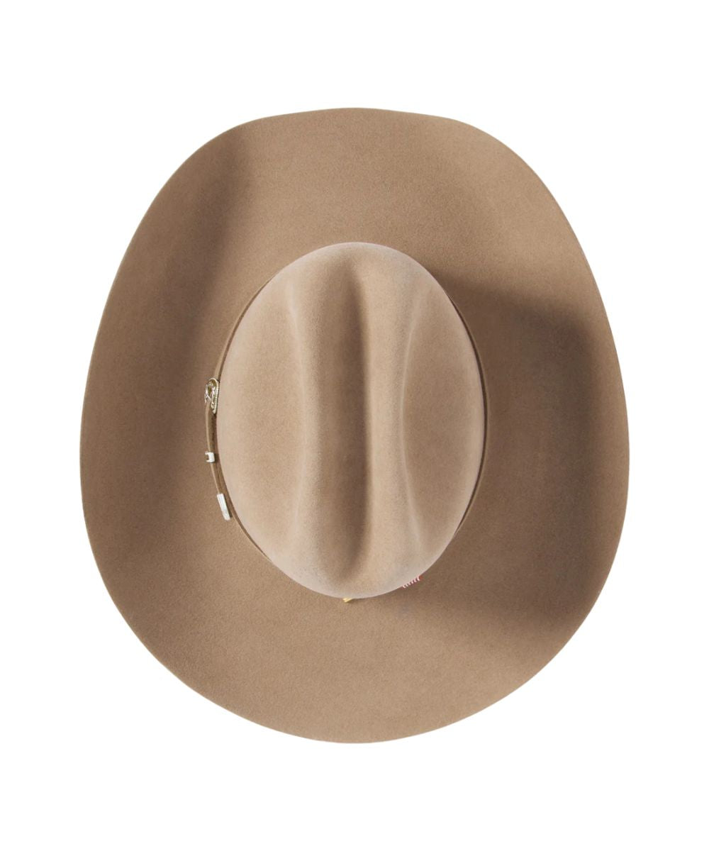 Aeriel view of the unisex 6x fur felt hat featuring a cattleman crown