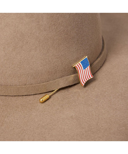 Close-up view of the American Flag hat pin