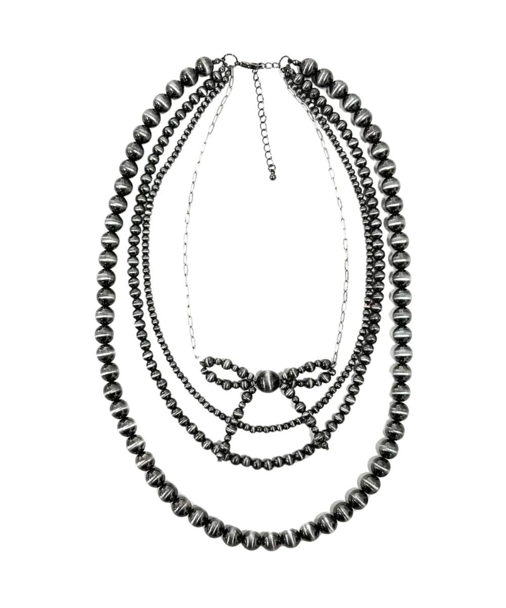 Women's western 4-layered navajo pearl ribbon necklace