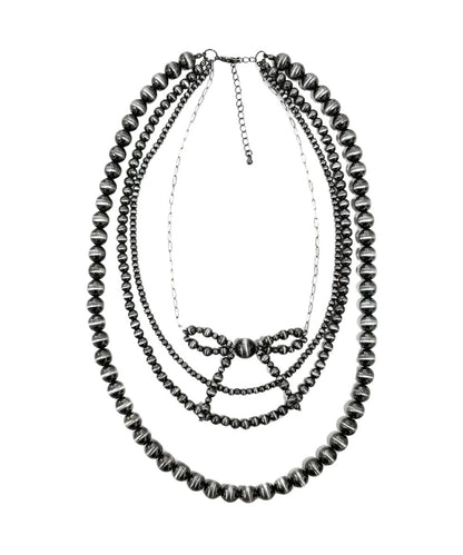 Women's western 4-layered navajo pearl ribbon necklace