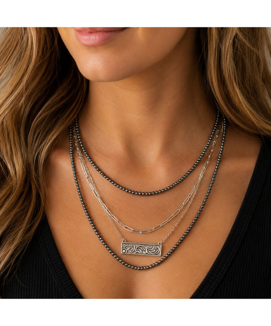 Model view of the women's 4-layered navajo bead necklace