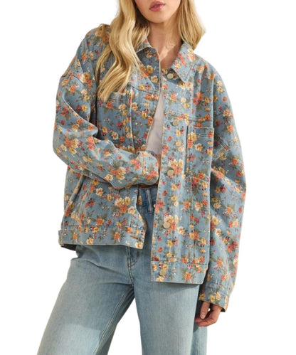 Lightweight twill jacket in blue, light washed denim.