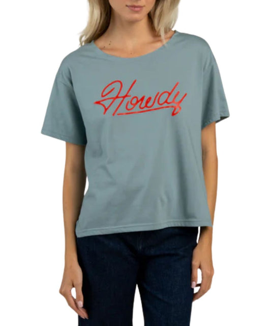 Front view of the oversized women's citadel tee featuring an oversized, relaxed fit with dropped shoulders and small side slits in the hem