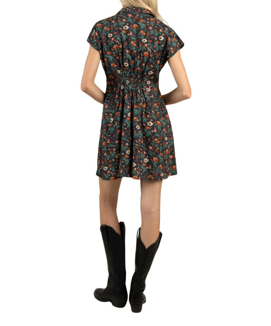 Back view of the women's desert rose charcoal mini dress