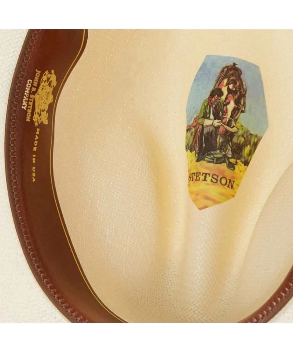 Interior view of the cowboy hat featuring the leather sweat band