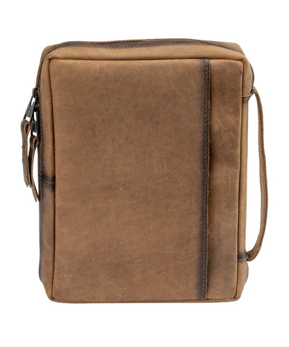 Back view of the brown leather bible cover
