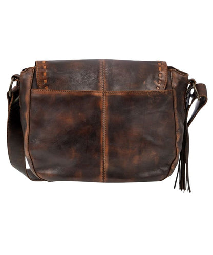 Back view featuring the solid chocolate brown leather 